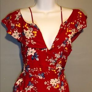 Red Floral Off Shoulder Wrap Dress